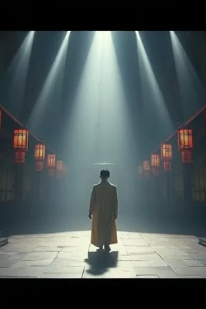 雾港灯塔竖版剧集封面，夜色中的灯塔与一层薄雾
