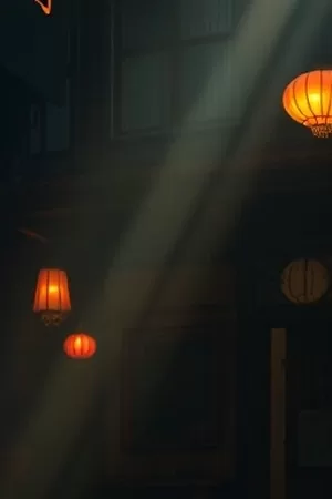 第七次日落竖版剧集封面，橙红落日沉入小镇屋顶线