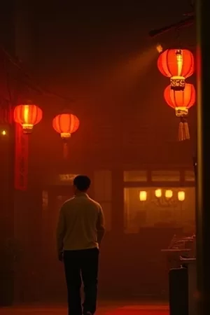 长街有风竖版剧集封面，深夜面馆暖黄灯牌映在雨后路面